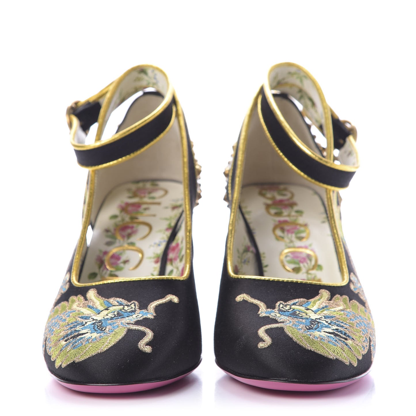 Satin Embroidered Dragon Caspar Pumps 36 Black