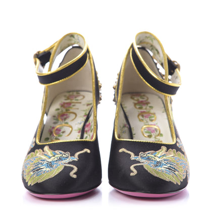 Gucci Satin Embroidered Dragon Caspar Pumps 36 Black 2 of 9