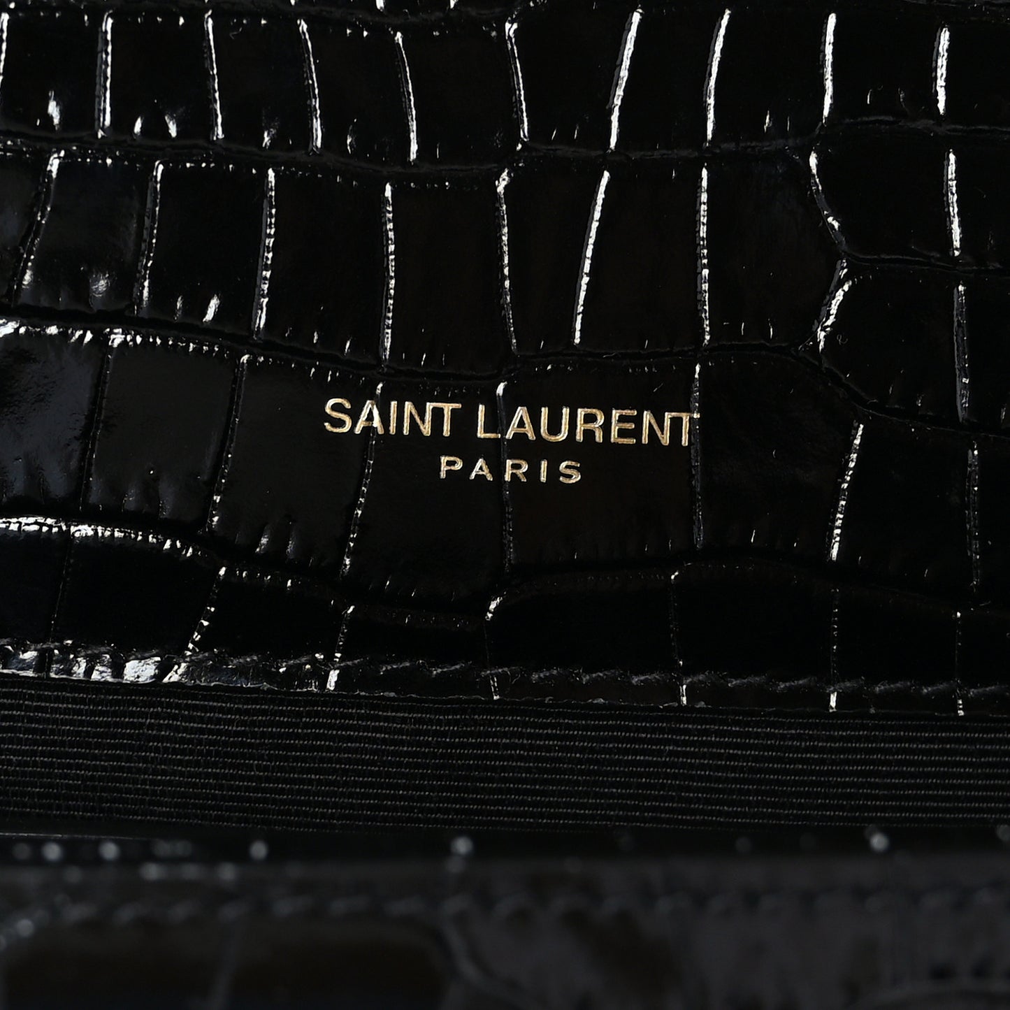 Calfskin Crocodile Embossed Small Classic Monogram Kate Tassel Satchel Black