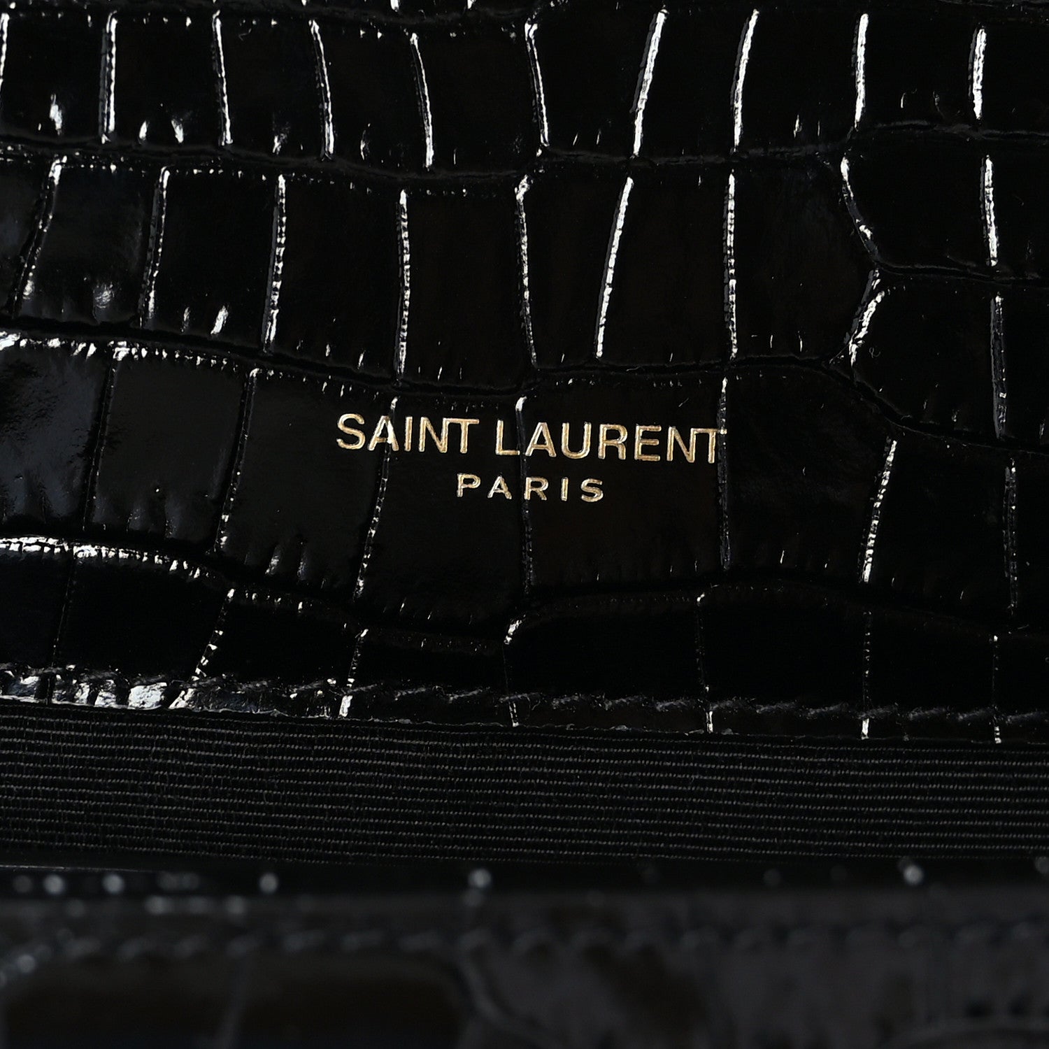 Saint Laurent Calfskin Crocodile Embossed Small Classic Monogram Kate Tassel Satchel Black 6 of 9