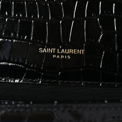 Saint Laurent Calfskin Crocodile Embossed Small Classic Monogram Kate Tassel Satchel Black 6 of 9