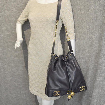 Chanel Lambskin CC Drawstring Bag Navy Blue 2 of 10