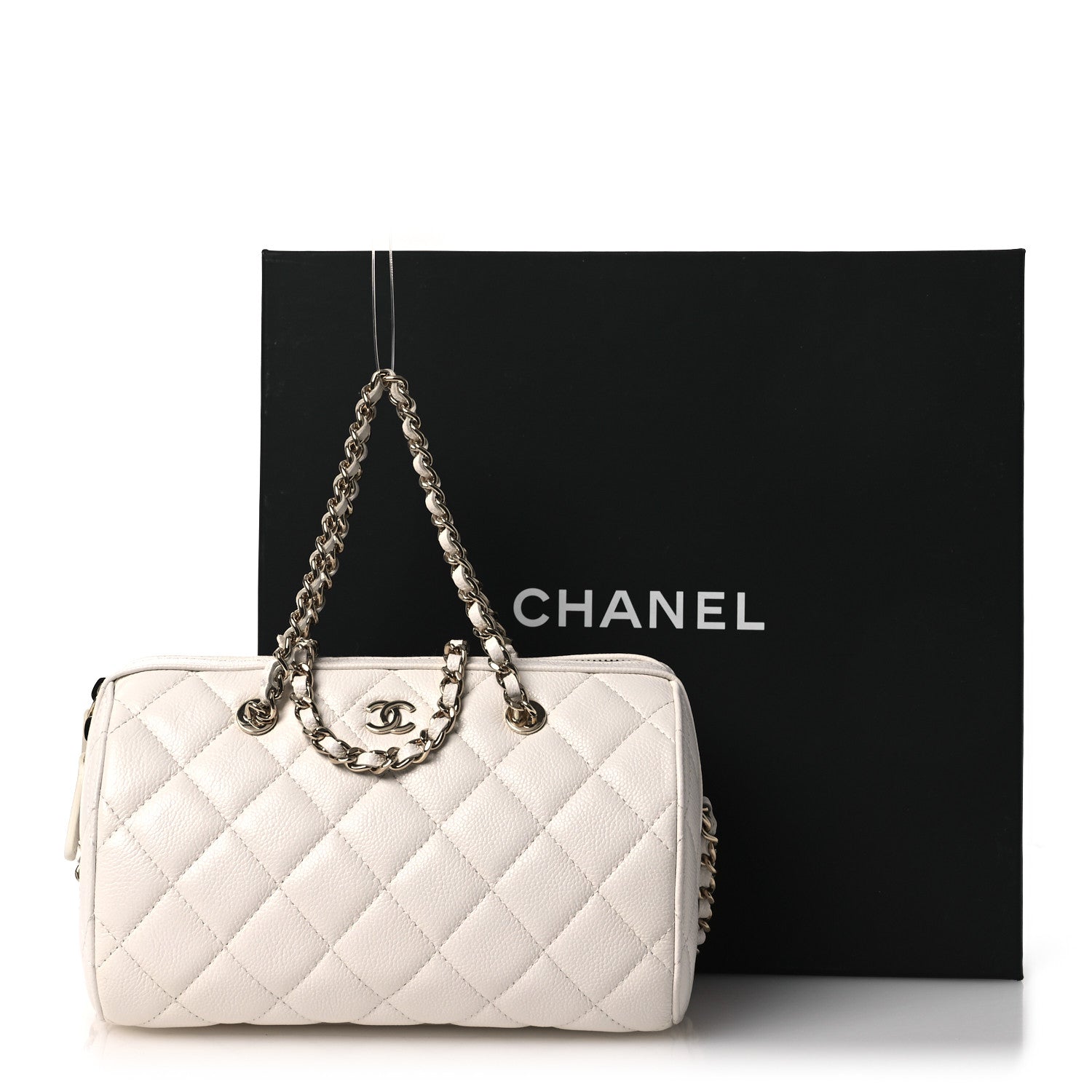 Chanel Caviar Quilted Barrel Clutch With Chain White 11 of 11