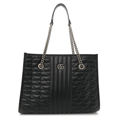 Gucci Calfskin Matelasse Aria Medium GG Marmont Shoulder Tote Black 1 of 12