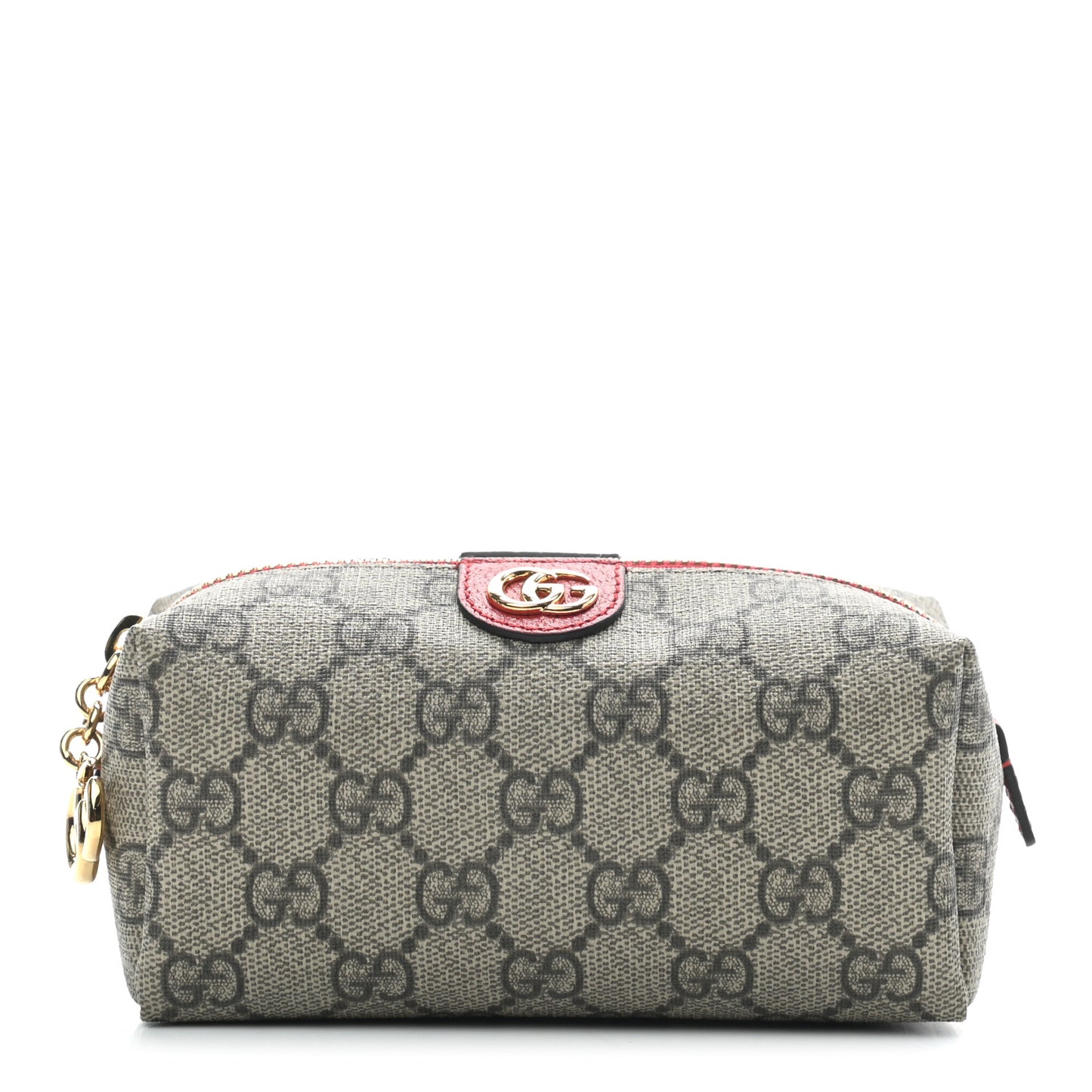 Soft GG Supreme Monogram Calfskin Small Ophidia Cosmetic Case Beige Ebony Hibiscus Red