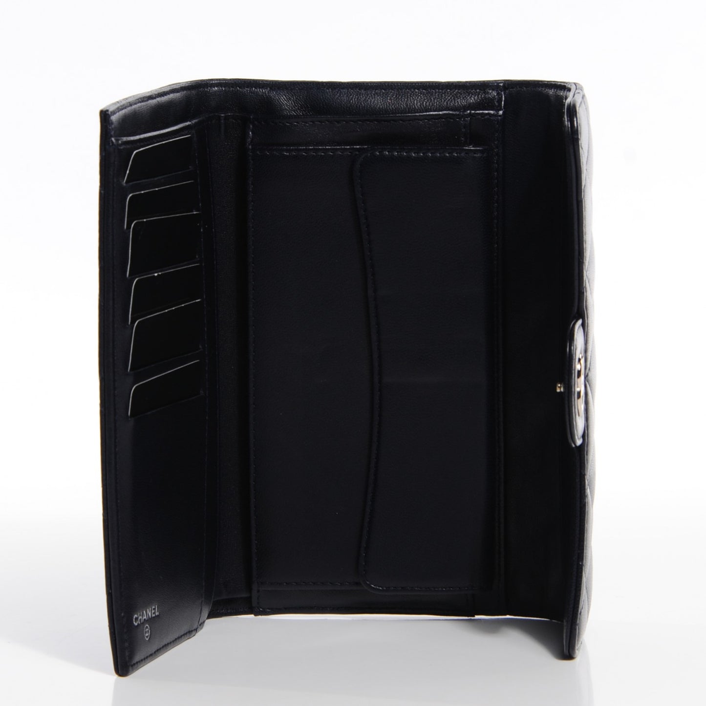 Lambskin Quilted Large Flap Wallet Navy