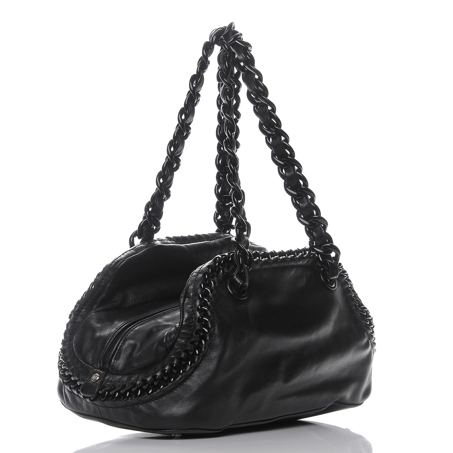 Calfskin Modern Chain Rhodoid Bowling Bag Black