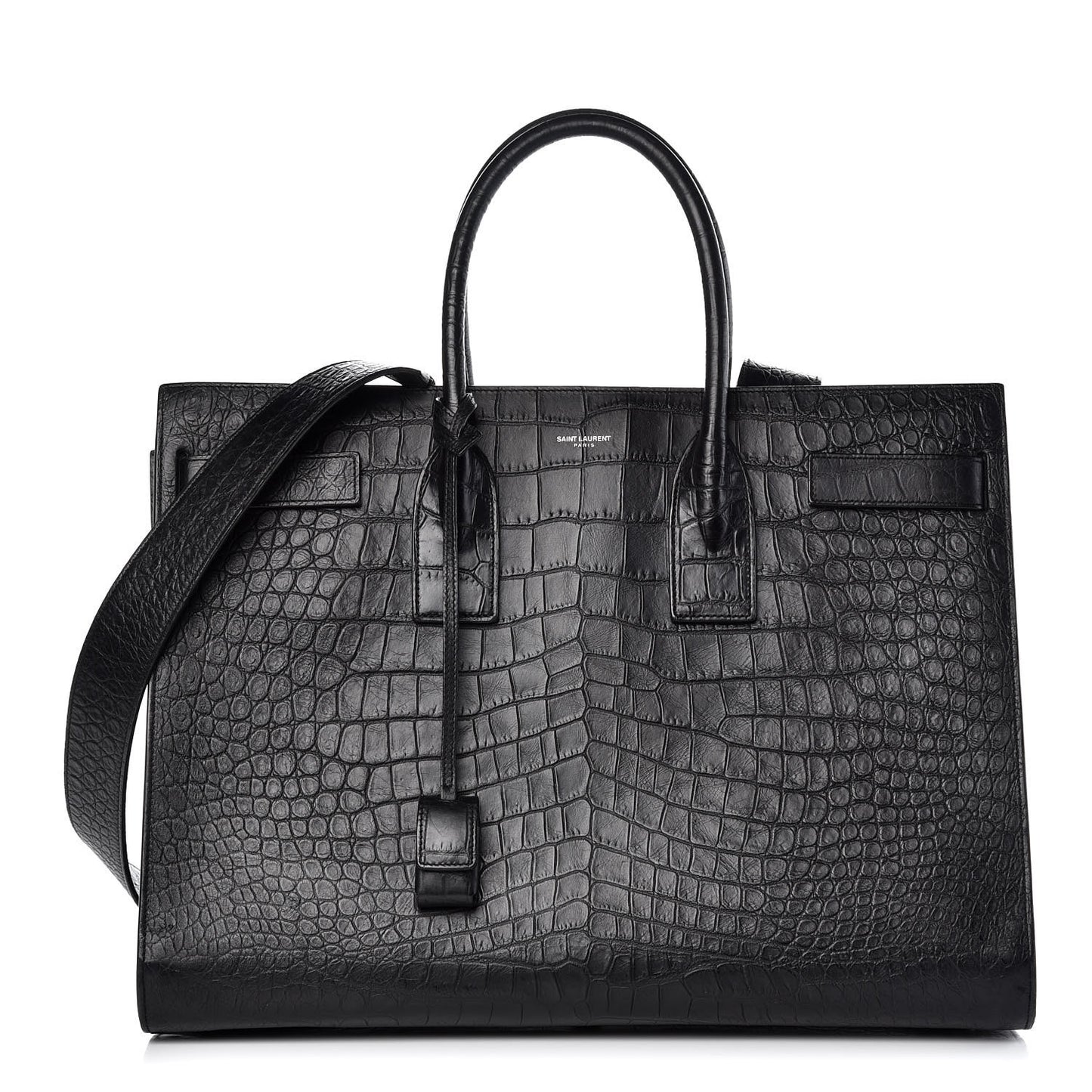 Calfskin Crocodile Embossed Large Sac De Jour Carryall Black