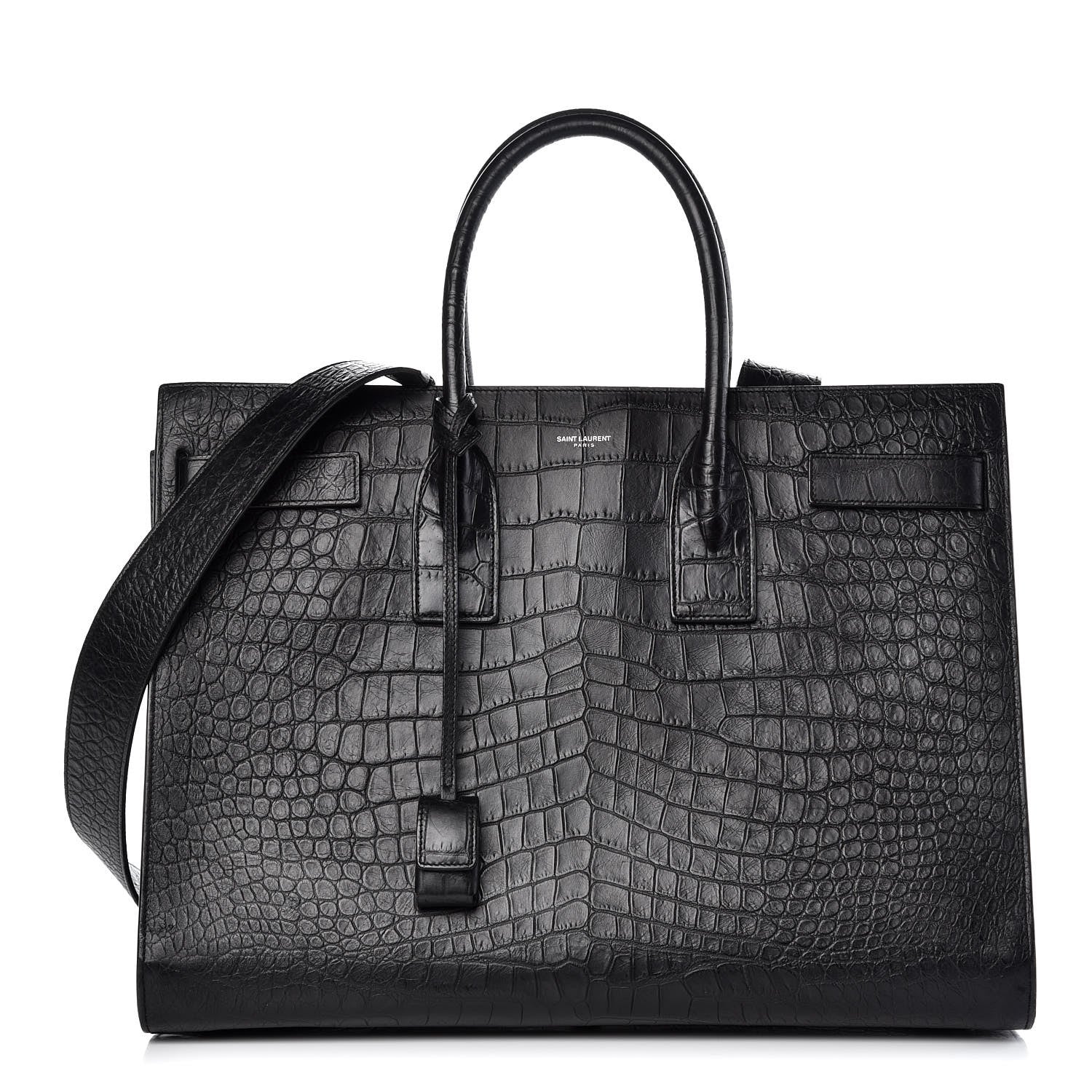 Saint Laurent Calfskin Crocodile Embossed Large Sac De Jour Carryall Black 1 of 14