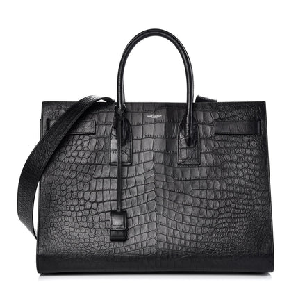 Saint Laurent Calfskin Crocodile Embossed Large Sac De Jour Carryall Black 1 of 14