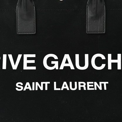 Saint Laurent Linen Calfskin Rive Gauche Tote Black 8 of 13