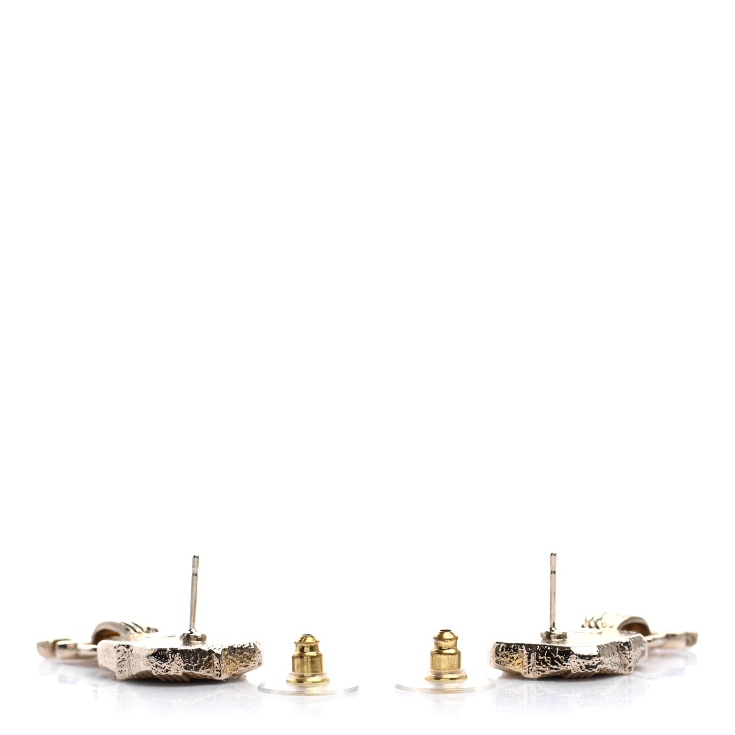 Resin Crystal Quilted CC Drop Earrings Black Gold