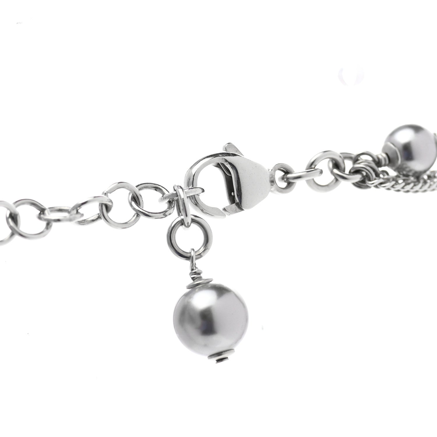 Chanel Pearl Bead Multi Strand CC Long Necklace Silver Grey 6 of 7