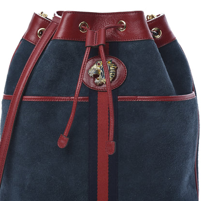 Gucci Suede Calfskin Web Medium Rajah Bucket Bag New Blue Romantic Cherry 8 of 11