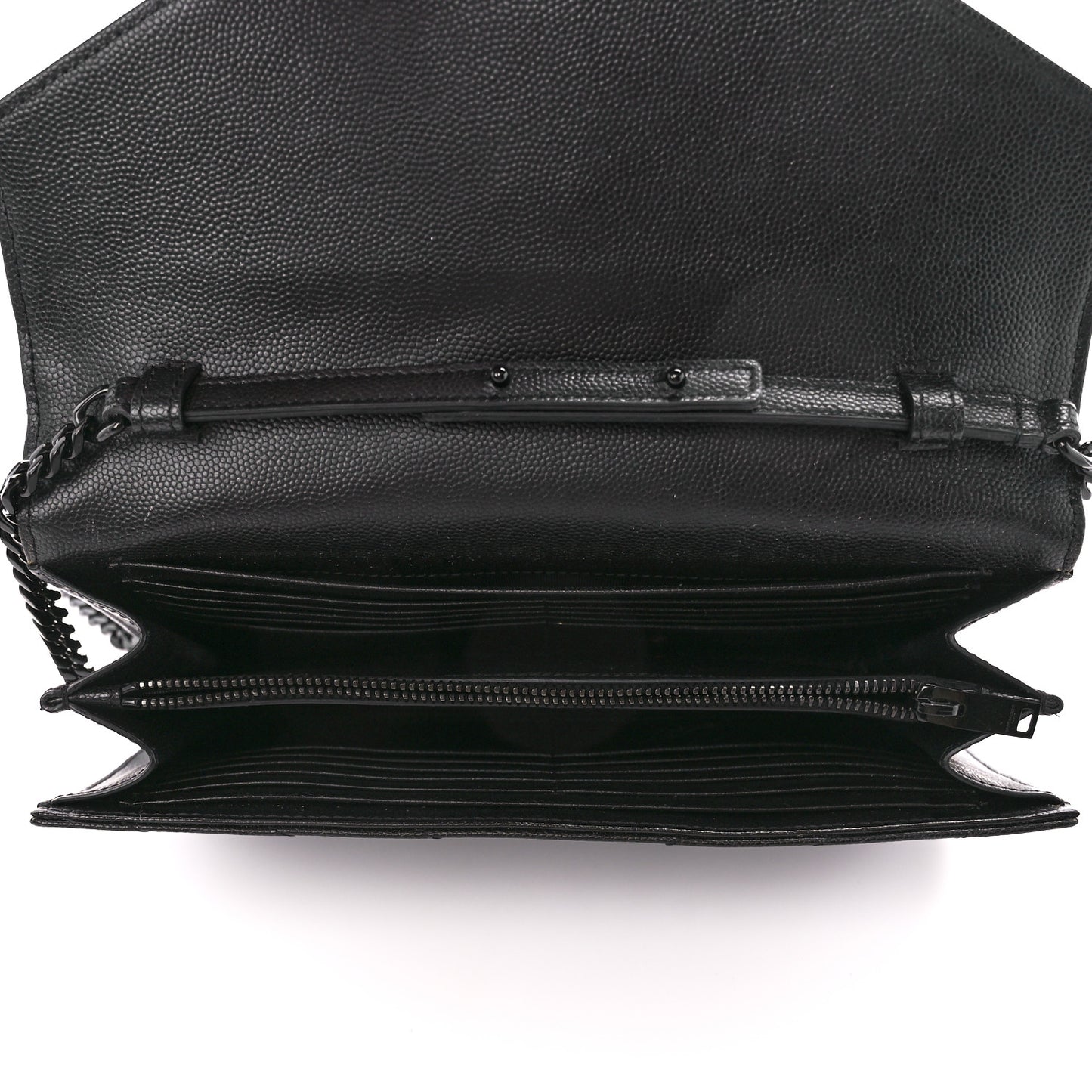 Grain De Poudre Matelasse Chevron Monogram Monochrome Chain Wallet Black