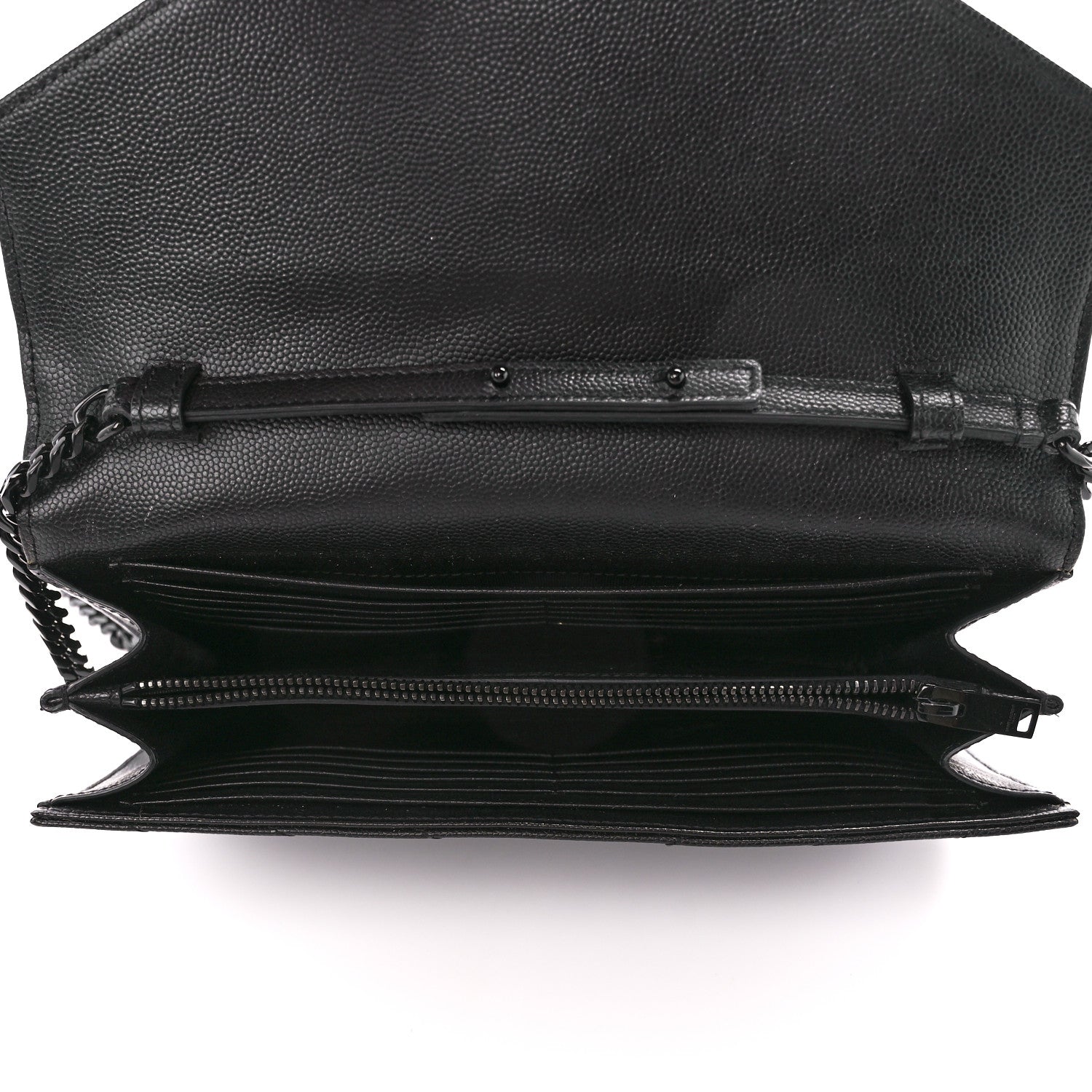 Saint Laurent Grain De Poudre Matelasse Chevron Monogram Monochrome Chain Wallet Black 5 of 13