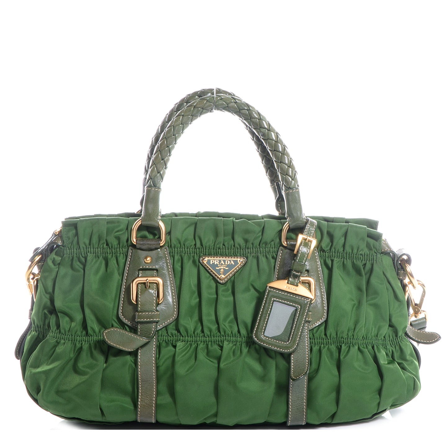 Tessuto Nylon Gaufre Shopping Satchel Green