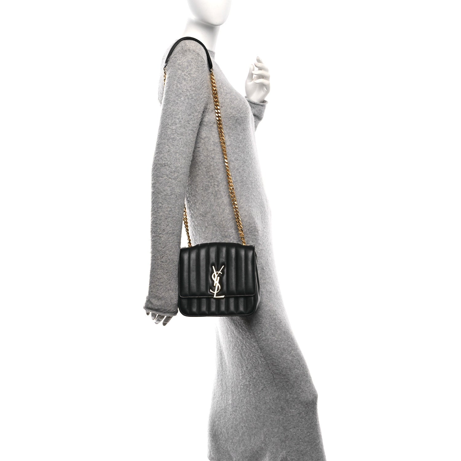 Saint Laurent Lambskin Matelasse Monogram Medium Vicky Chain Bag Black 2 of 11