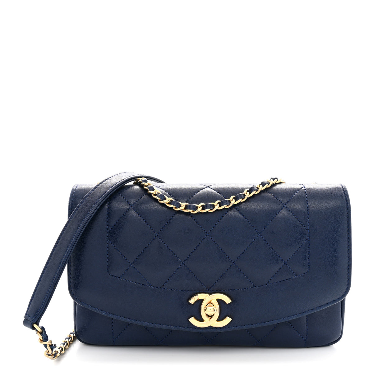Lambskin Quilted Small Single Flap Navy