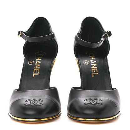 Chanel Lambskin Cap Toe Open Wedge 36 Black 2 of 8
