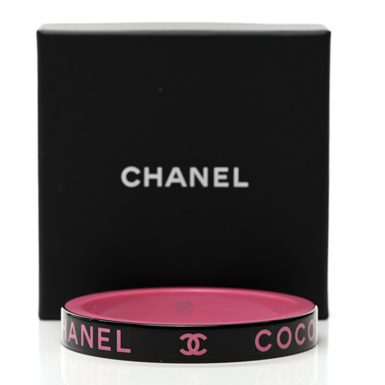 Chanel Resin Logo Bangle Bracelet Pink Black 5 of 5