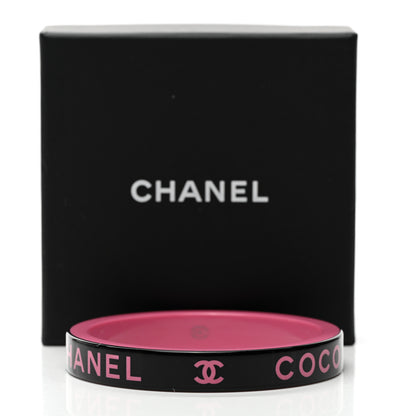 Chanel Resin Logo Bangle Bracelet Pink Black 5 of 5