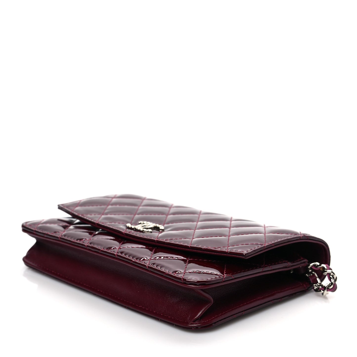 Patent Quilted Brilliant Wallet On Chain WOC Light Burgundy