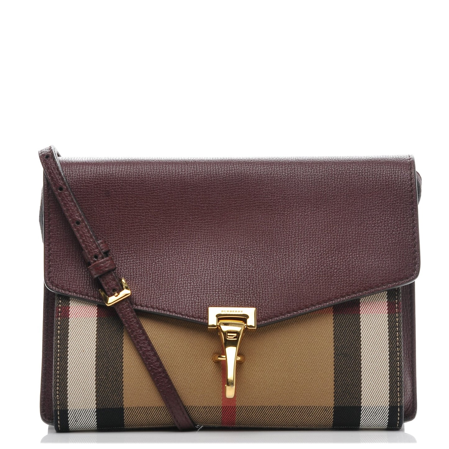 Derby Calfskin House Check Small Macken Crossbody Bag Mahogany Red
