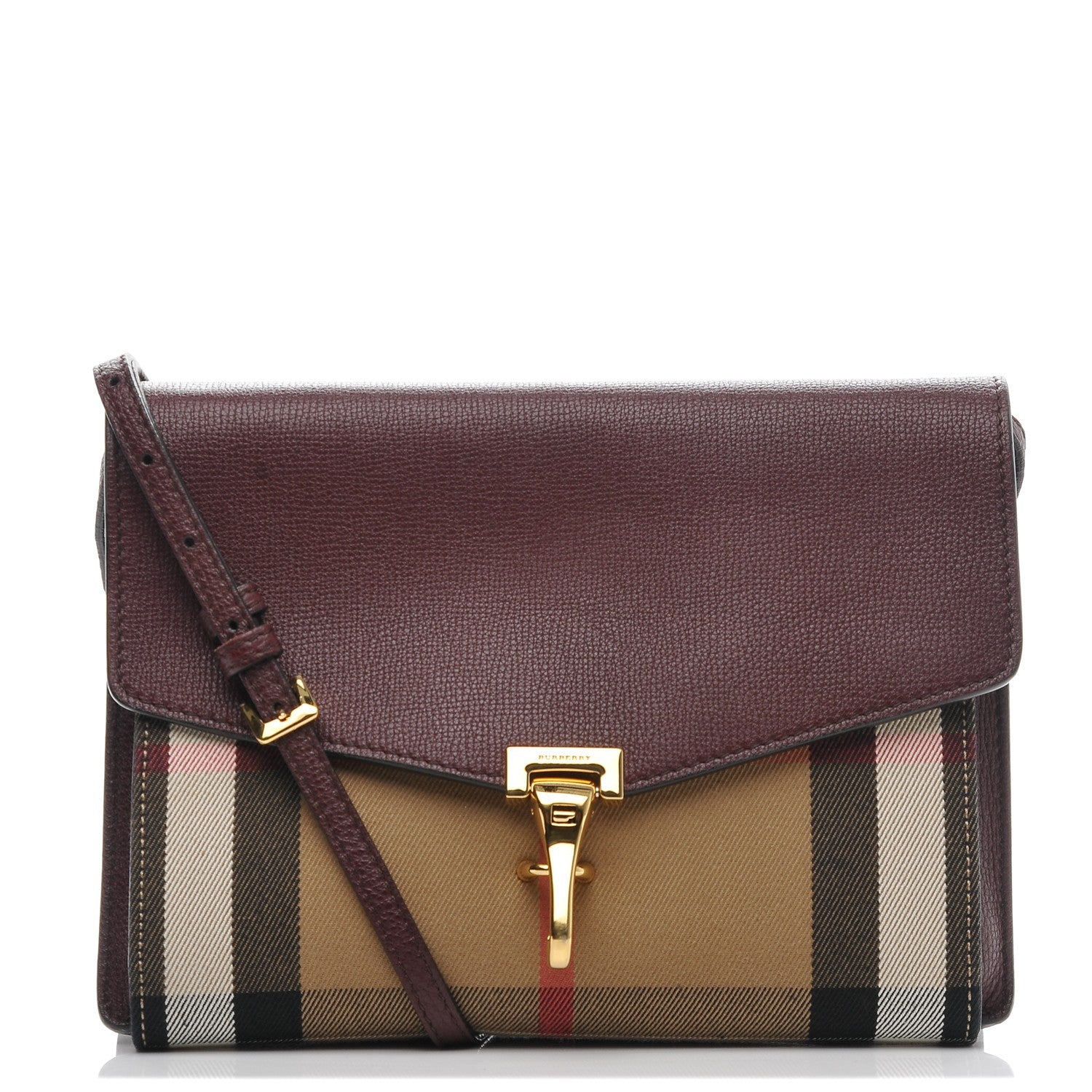 Burberry Derby Calfskin House Check Small Macken Crossbody Bag Mahogany Red 1 of 8