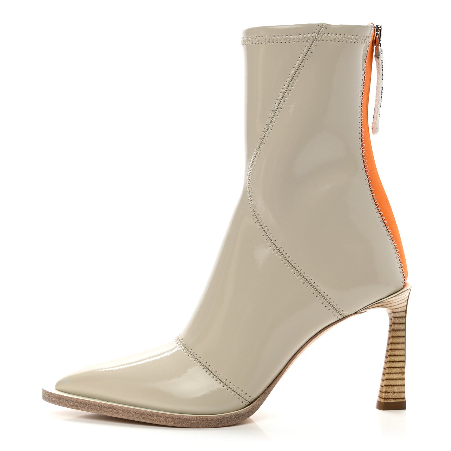 Fendi Glossy Neoprene FFrame Ankle Boots 36.5 Pietra 1 of 8