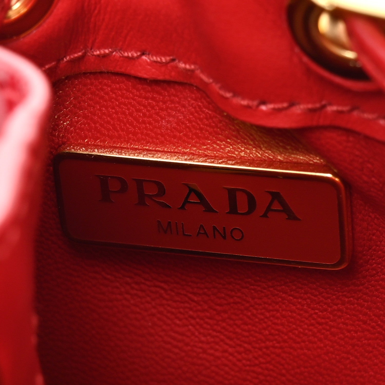 Prada Vernice Metal Triangle Logo Mini Drawcord Pouch Shoulder Bag Cherry 6 of 10