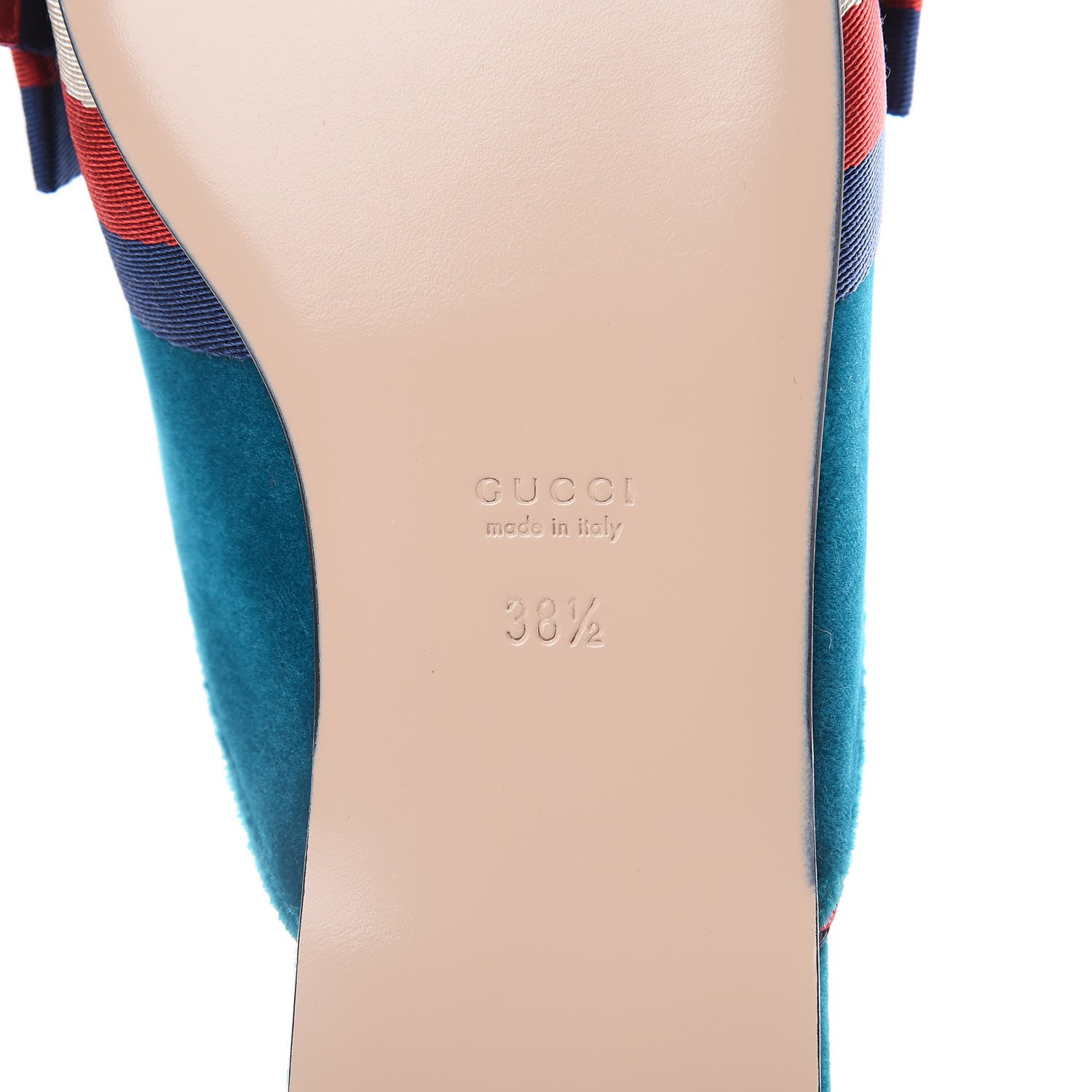 Gucci Velvet Sylvie Bow Slippers 38.5 Pavone 7 of 9