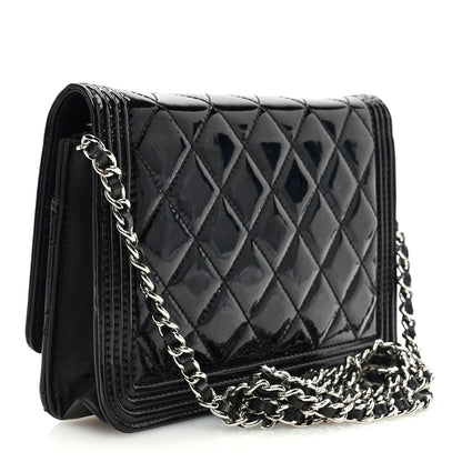 Chanel Patent Calfskin Quilted Boy Wallet On Chain WOC Black 3 of 10