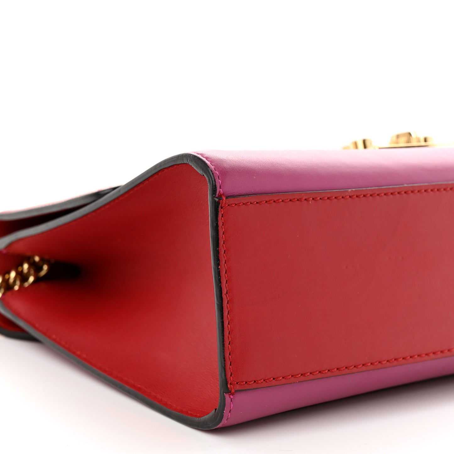 Moon Calfskin Bi-Color Medium Padlock Shoulder Bag New Rosette Hibiscus Red