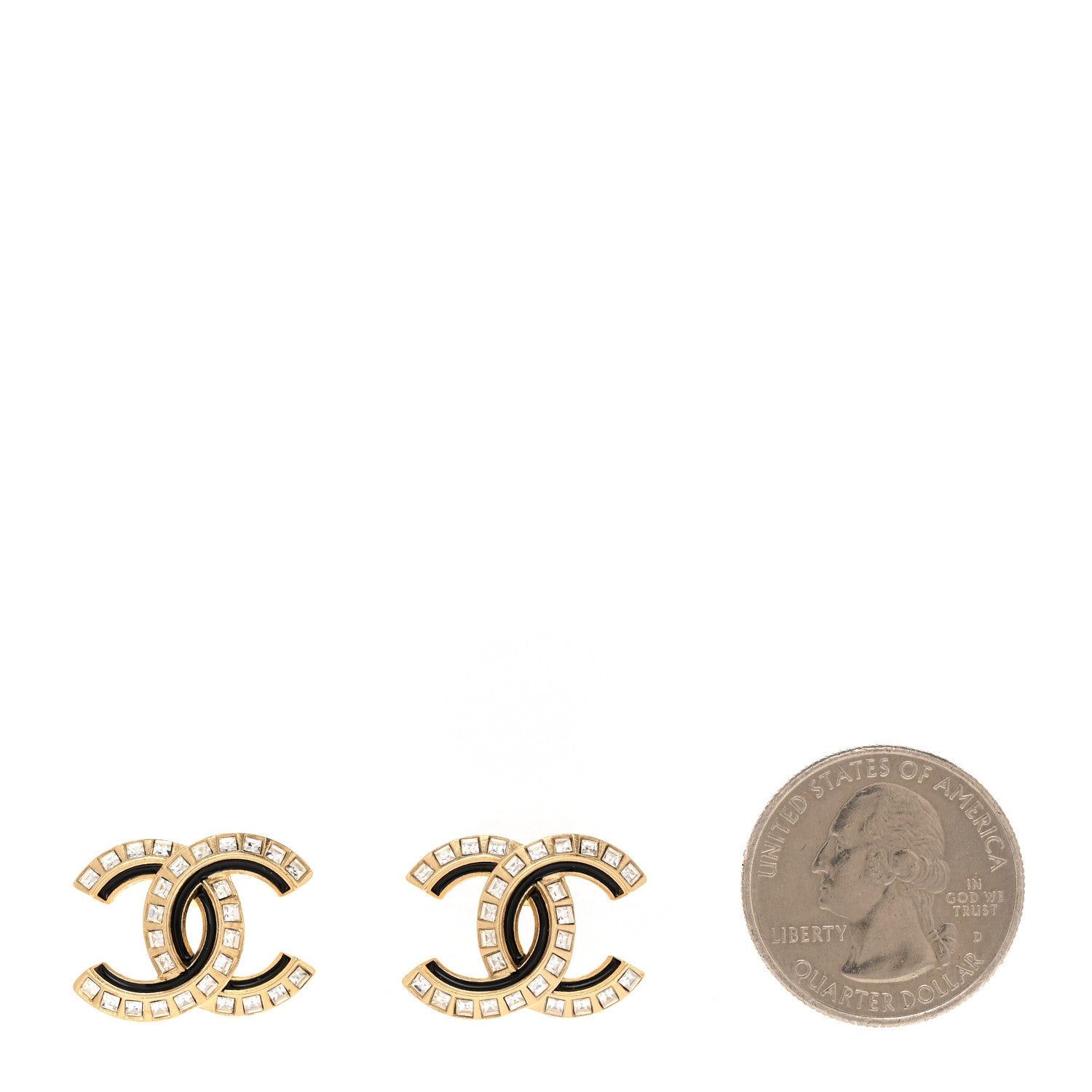 Chanel Baguette Crystal Enamel CC Earrings Gold Black 2 of 5