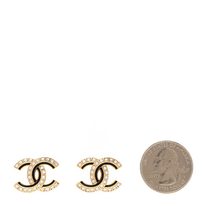 Chanel Baguette Crystal Enamel CC Earrings Gold Black 2 of 5