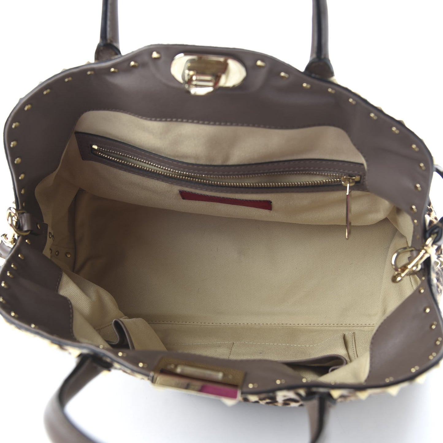 Calf Hair Cavallino Animal Rockstud Dome Satchel Leopard