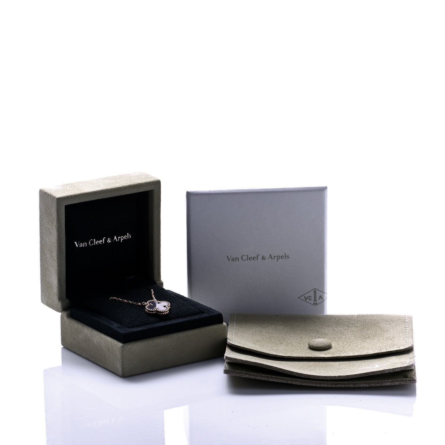Van Cleef & Arpels 18K Rose Gold Gray Mother of Pearl Vintage Alhambra Pendant Necklace 6 of 6