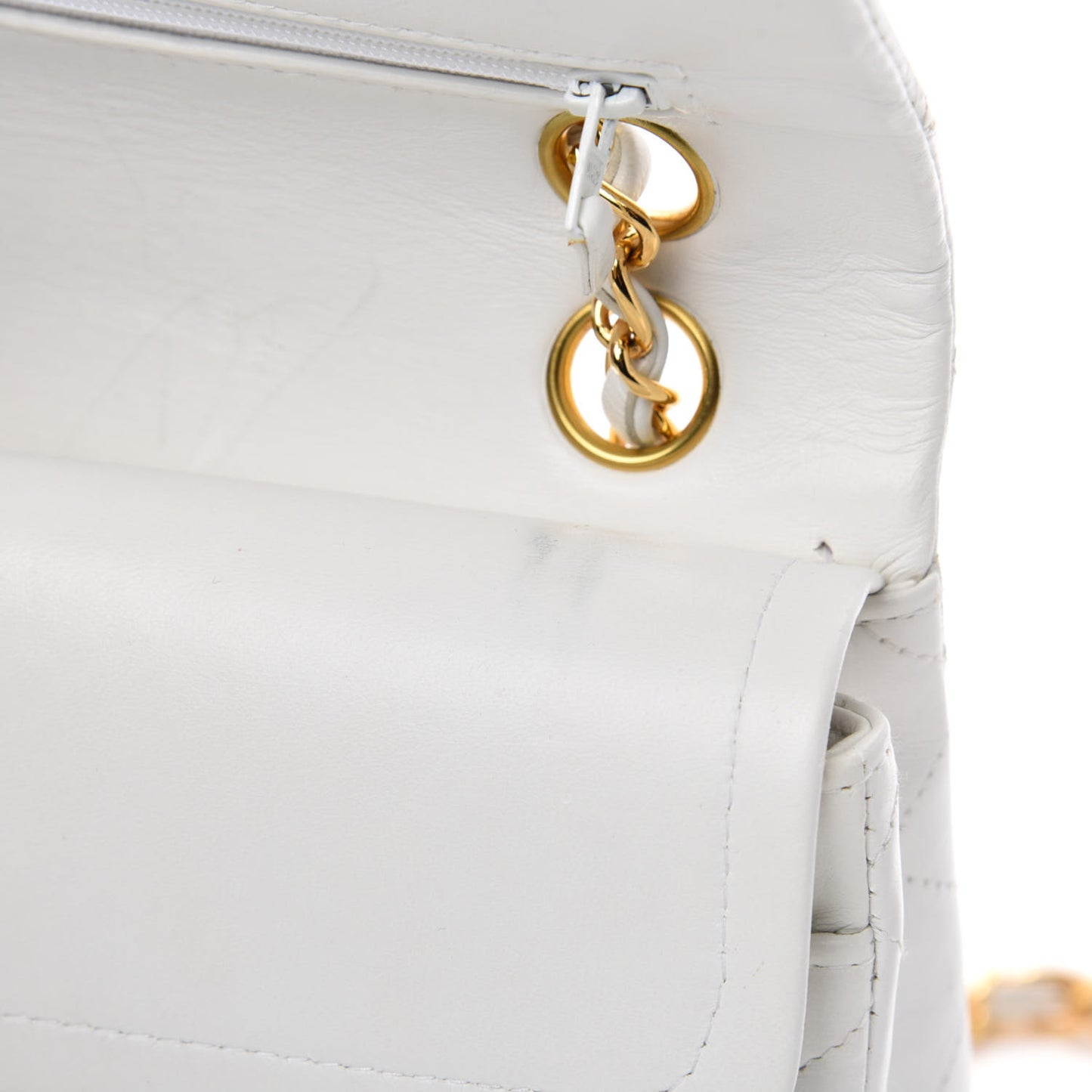 Lambskin Quilted Small Double Flap White