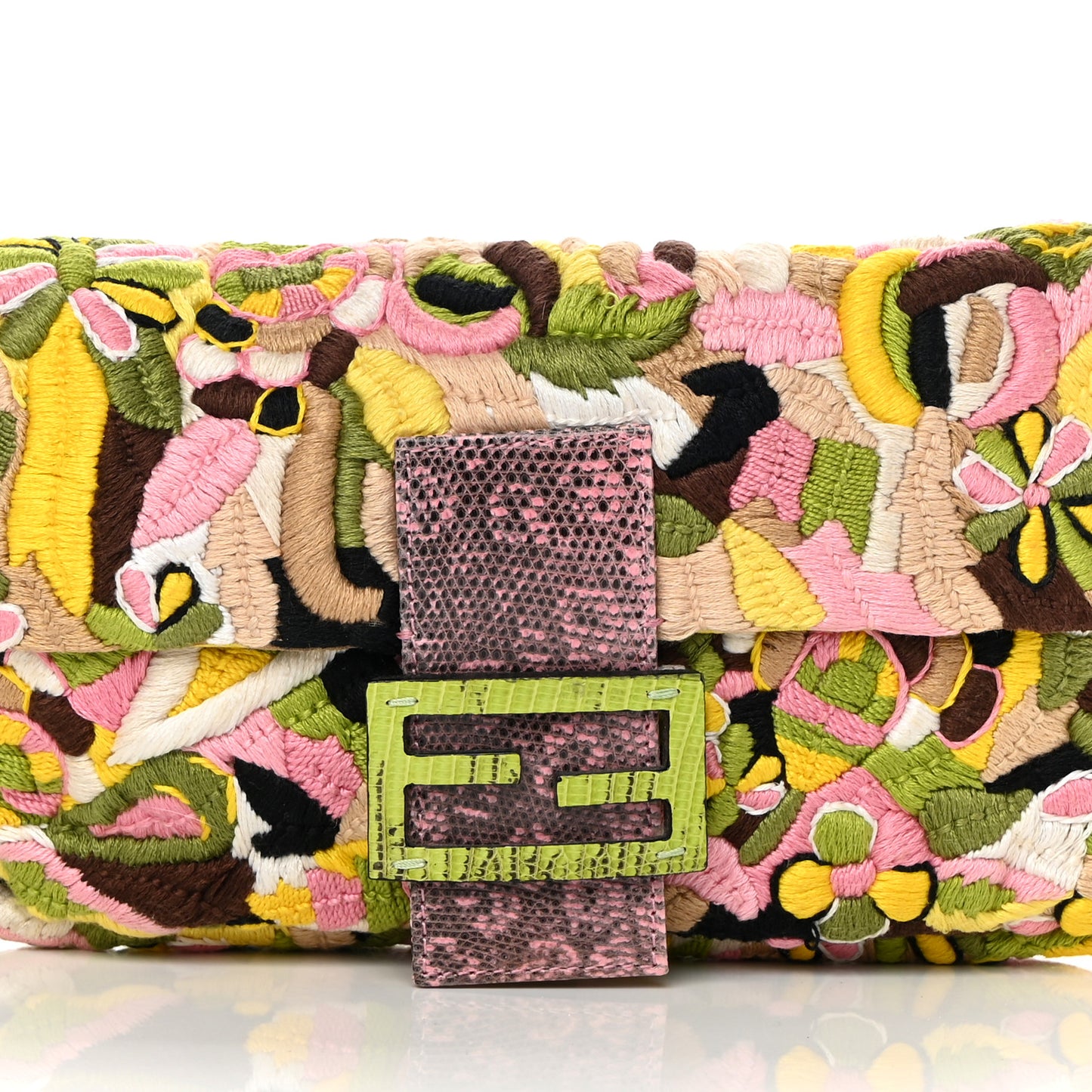 Lizard Embroidered Flower Baguette Pink Multicolor