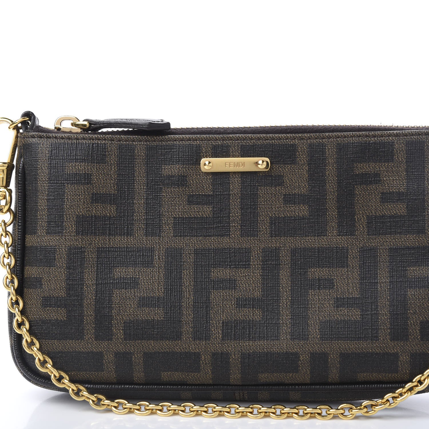 Fendi Zucca Spalmati Vitello Elite Pochette Tobacco Ebano 9 of 10