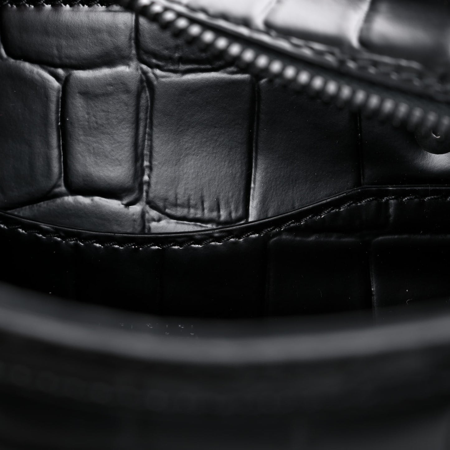 Semi Shiny Calfskin Crocodile Embossed Neo Classic Black Hardware Mini City Black