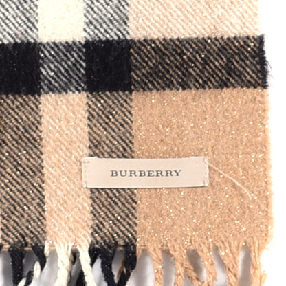 Burberry Metallic Cashmere Giant Check Fringe Scarf Camel 3 of 4