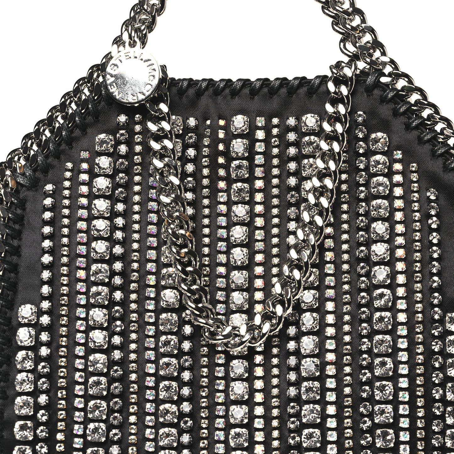 Eco Satin Tiny Crystal Fringe Falabella Tote Black