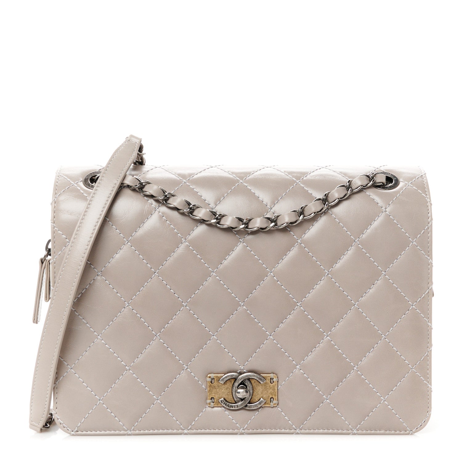 Chanel Glazed Calfskin Quilted Medium Day Trip Flap Grey 1 of 11