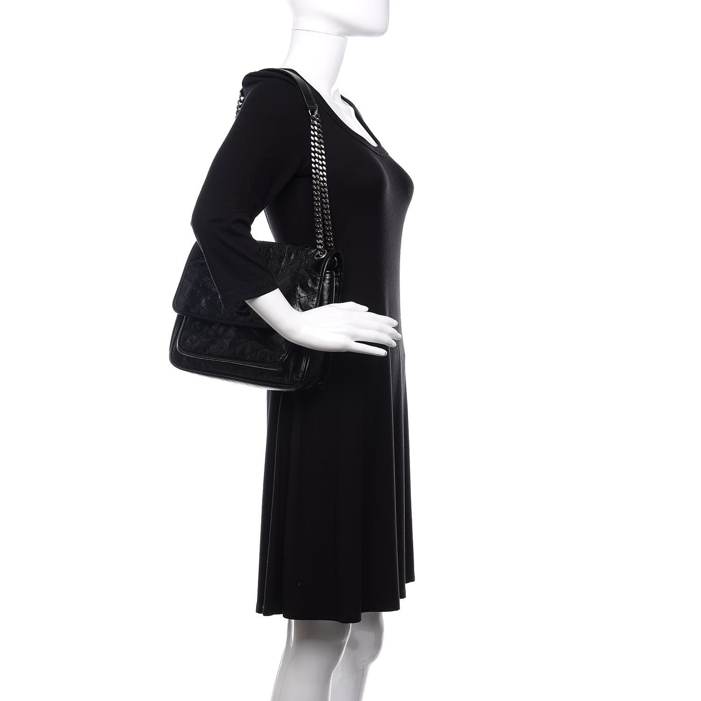 Crinkled Calfskin Matelasse Monogram Medium Niki Chain Satchel Black