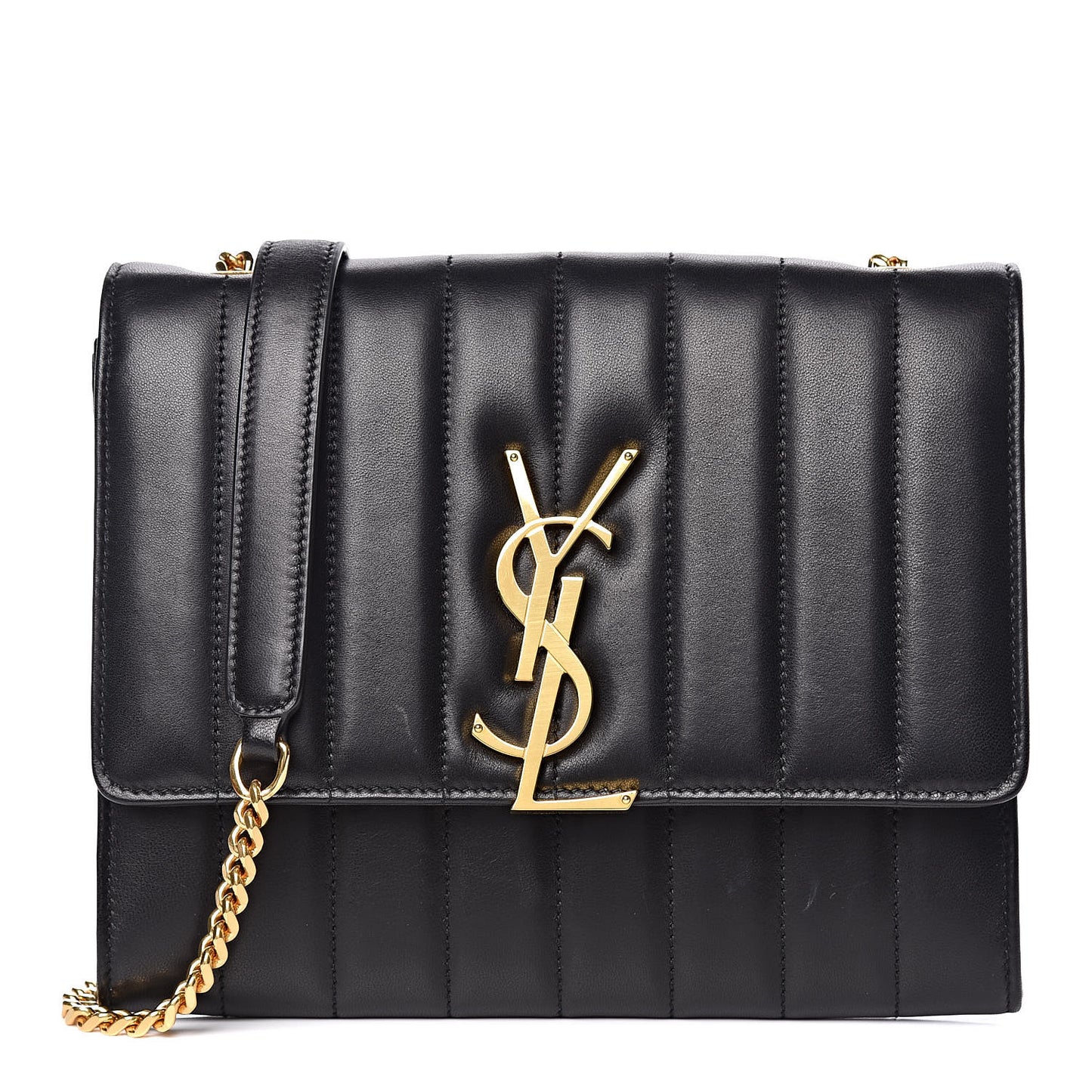 Lambskin Matelasse Monogram Vicky Chain Wallet Black