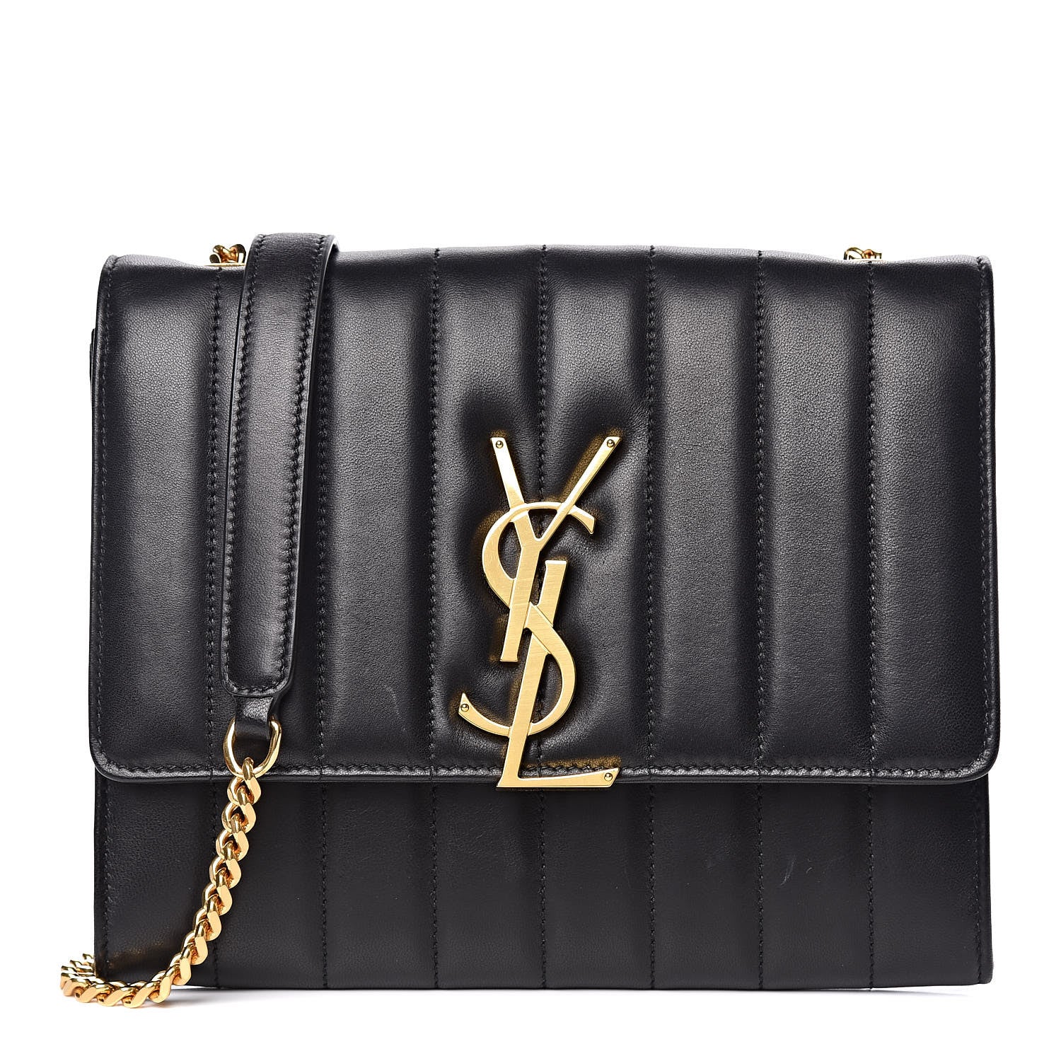 Saint Laurent Lambskin Matelasse Monogram Vicky Chain Wallet Black 1 of 11