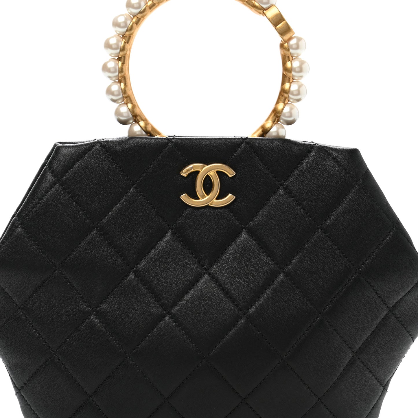 Lambskin Quilted Pearl Crown Clutch Bag Black