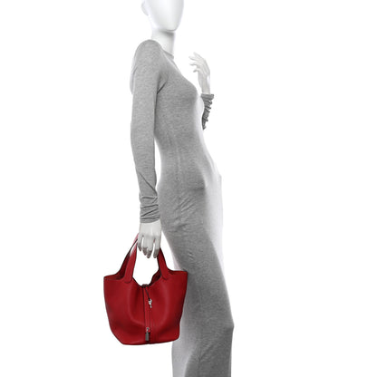 Hermes Taurillon Clemence Picotin Lock 22 MM Rouge Casaque 2 of 11